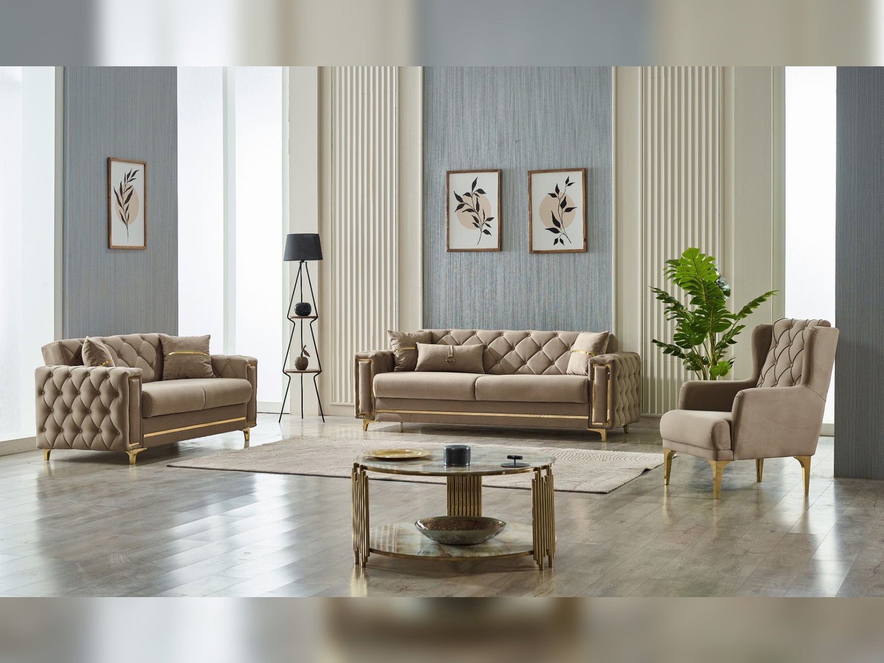 Bolivya Beige 3-pieces (Sofa & Loveseat & Chair) Living Room Set
