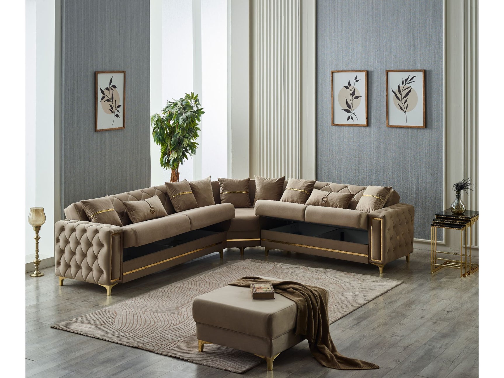 Bolivya Beige Convertible Sectional Sofa