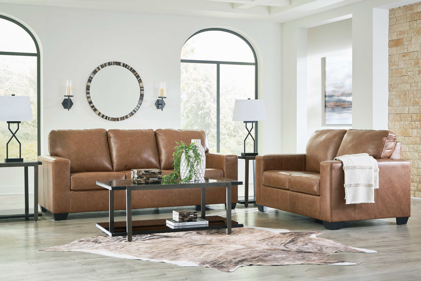 Bolsena Caramel Leather Living Room Set / 2pc - Ornate Home