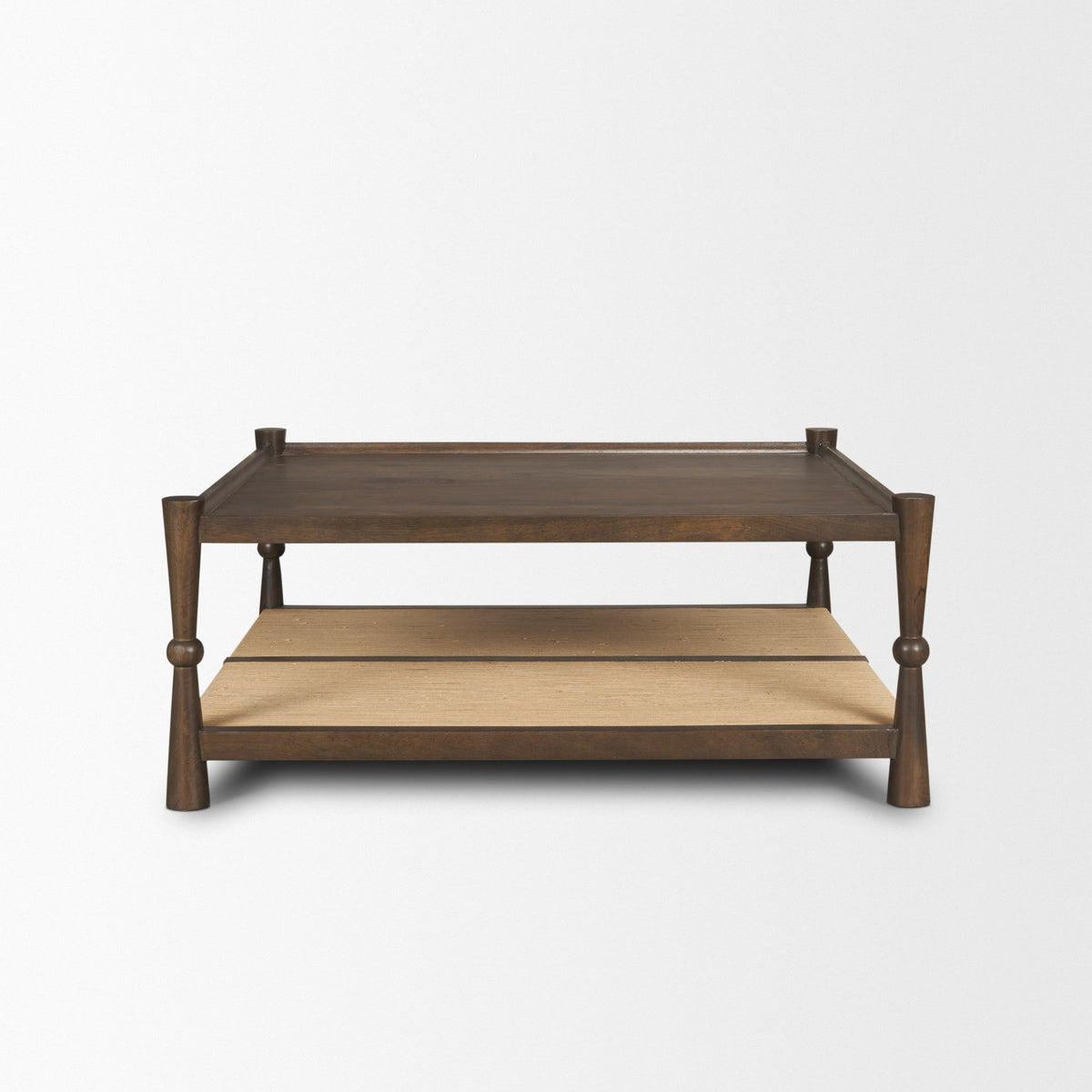 Bondi Dark Brown 42" Wood with Paper Rope Shelf Square Coffee Table - Ornate Home