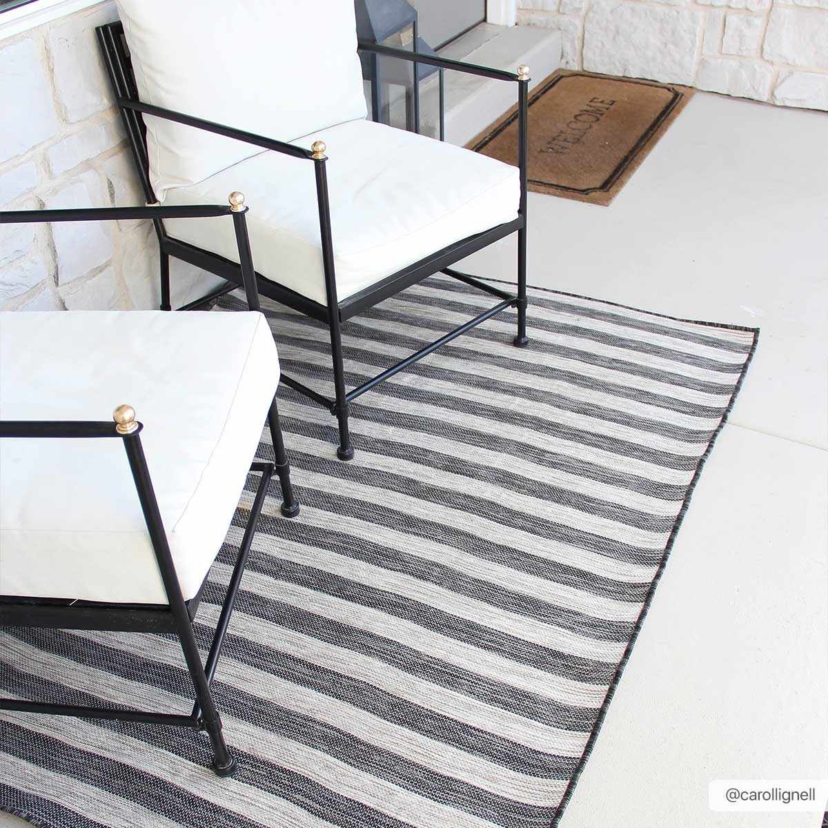 Bongaree Black&Gray Striped Flatweave Outdoor Carpet - Clearance - Ornate Home