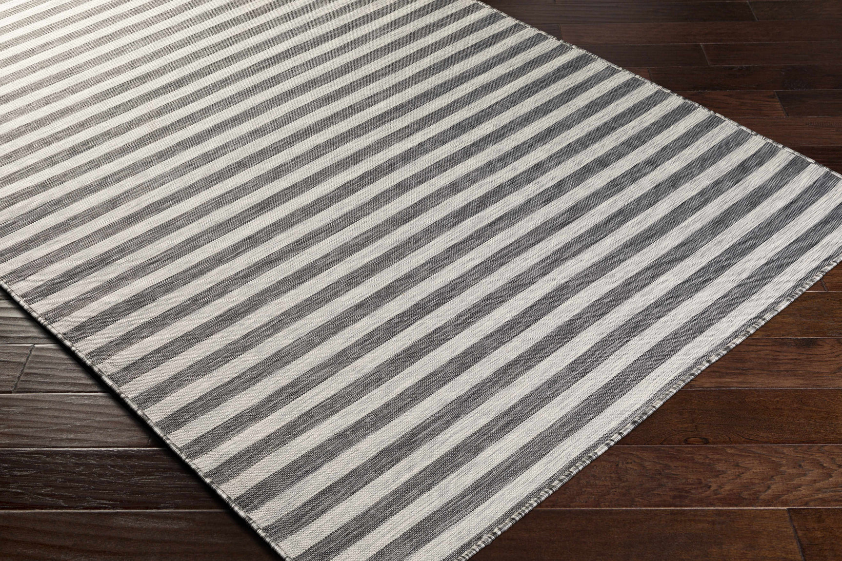 Bongaree Black&Gray Striped Flatweave Outdoor Carpet - Clearance - Ornate Home
