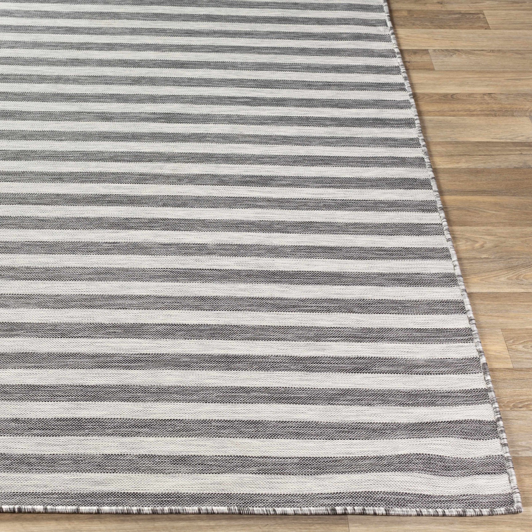 Bongaree Black&Gray Striped Flatweave Outdoor Carpet - Clearance - Ornate Home