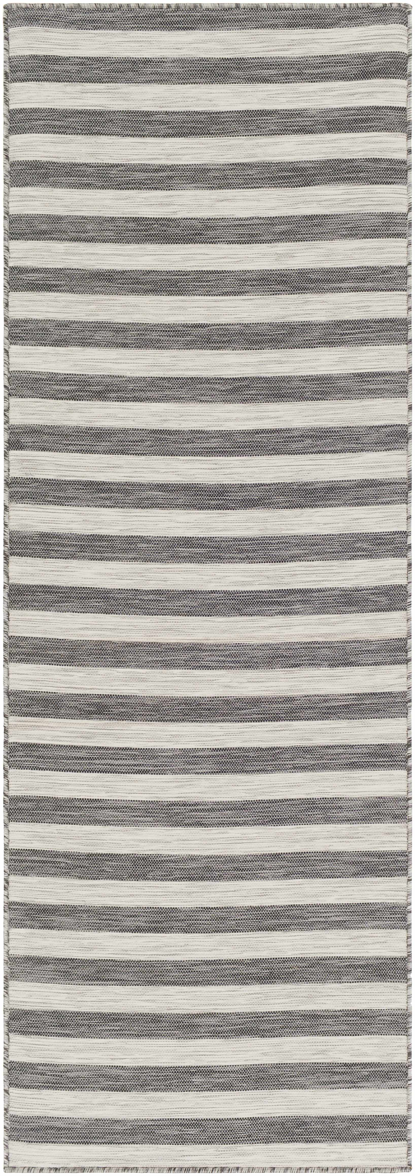 Bongaree Black&Gray Striped Flatweave Outdoor Carpet - Clearance - Ornate Home