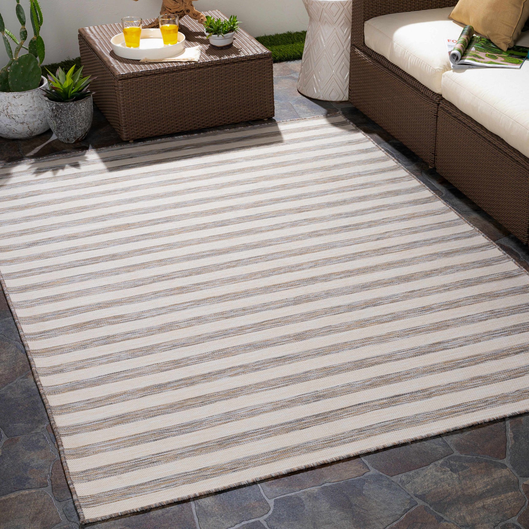 Bongaree Gray Striped Outdoor Carpet - Clearance - Ornate Home