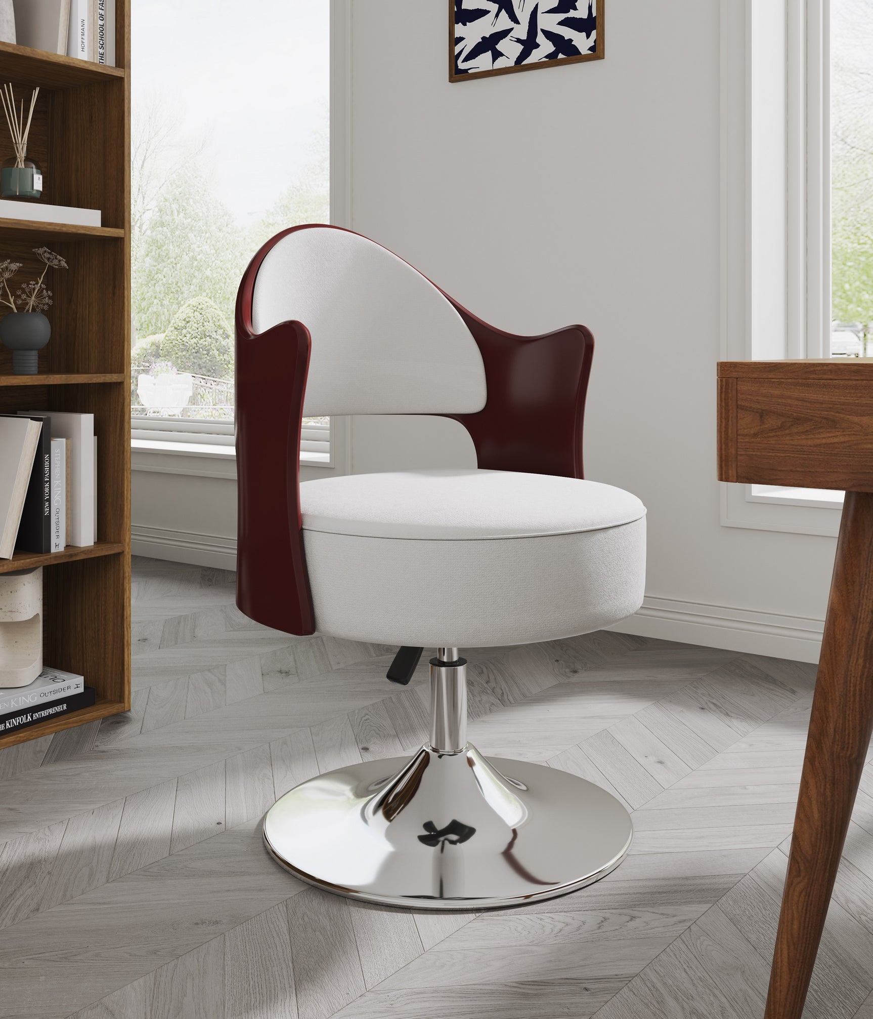 Bopper Adjustable Height Swivel Accent Chair in White and Polished Chrome - Ornate Home