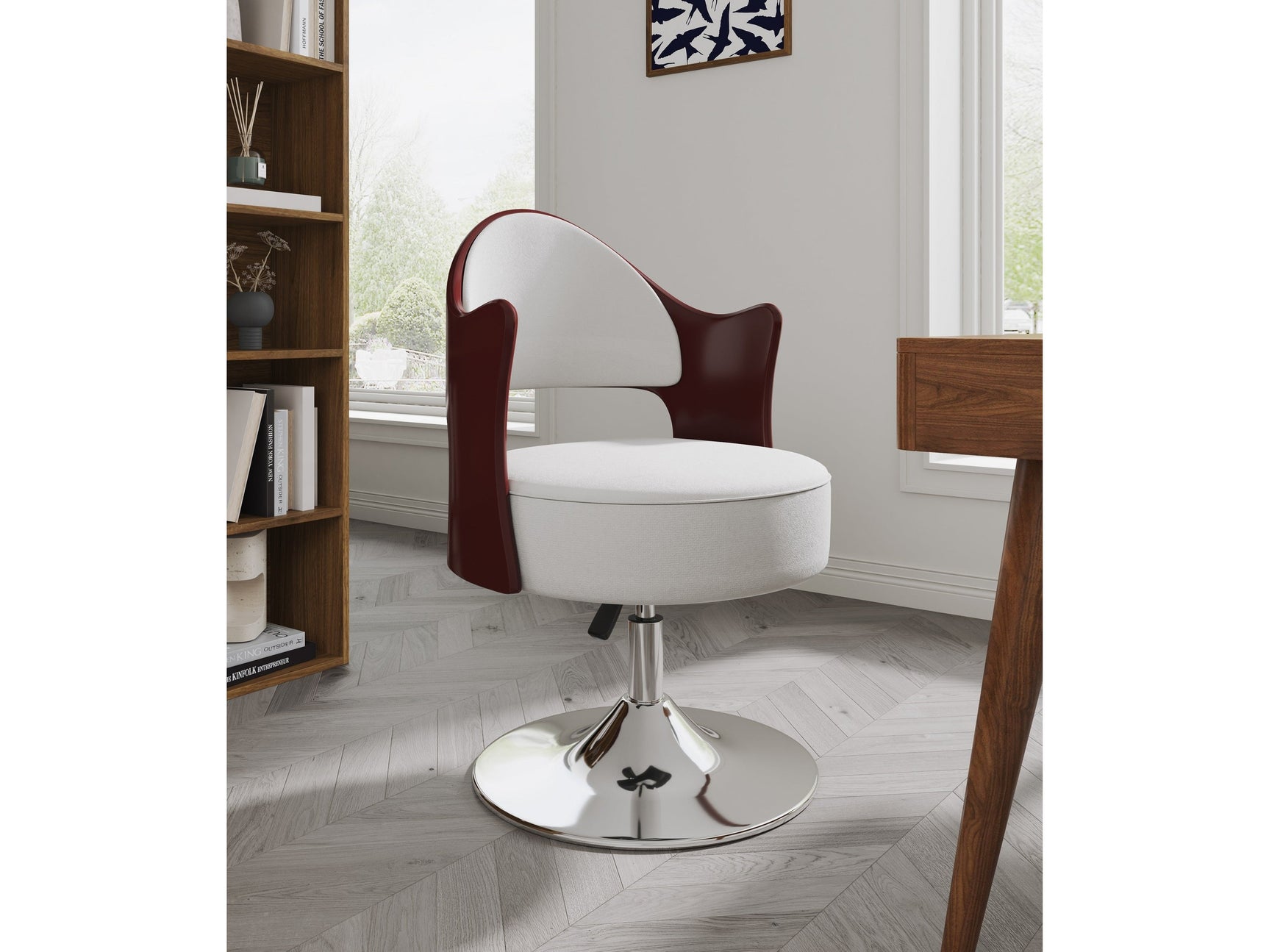 Bopper Adjustable Height Swivel Accent Chair in White and Polished Chrome (set of 2) - Ornate Home