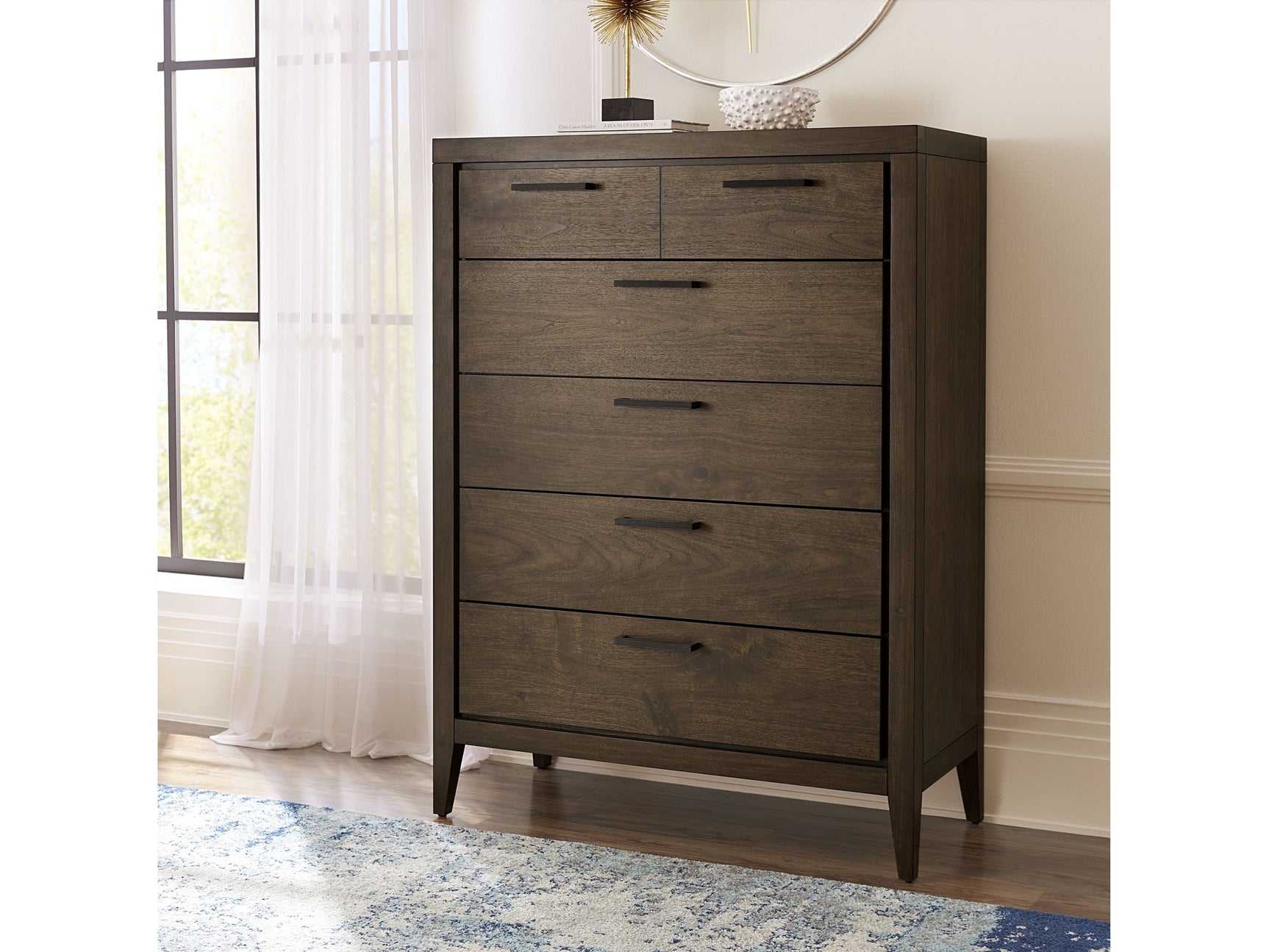 Boracay Five Drawer Walnut Chest in Wild Oats Brown - Ornate Home