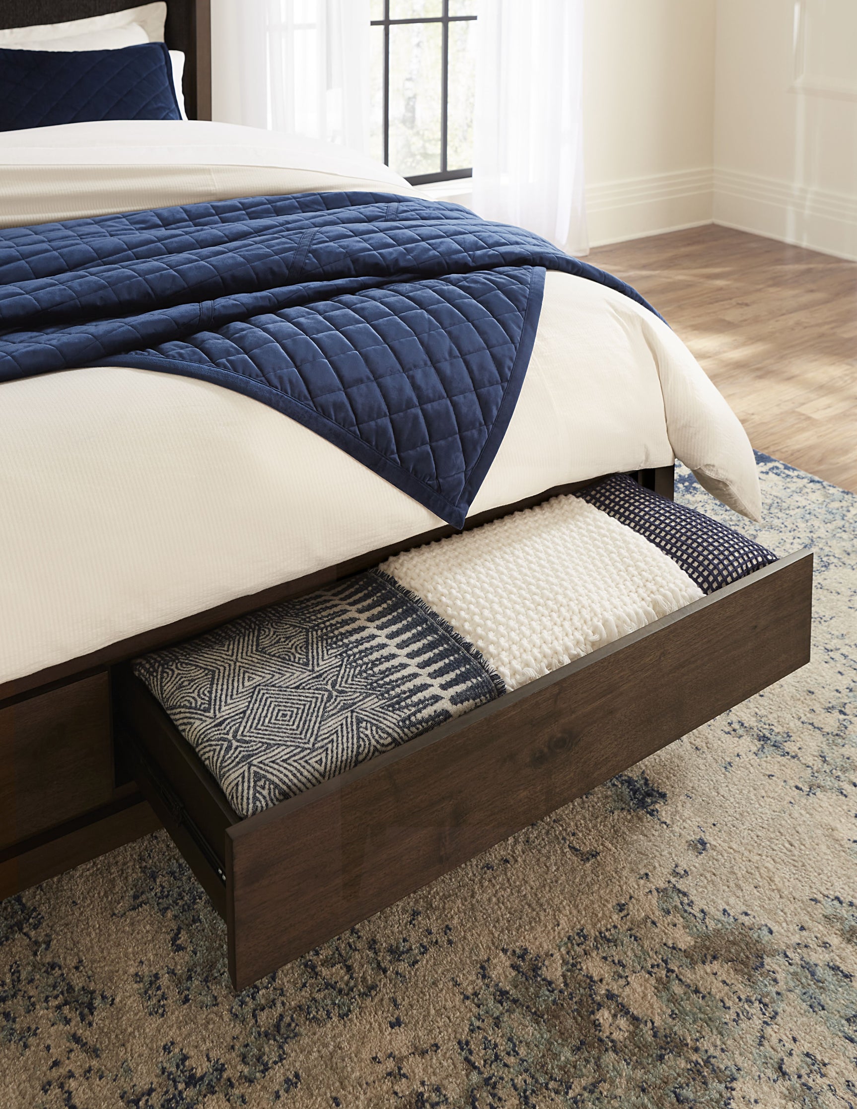 Boracay Upholstered Wingback California King Storage Bed in Wild Oats Brown - Ornate Home