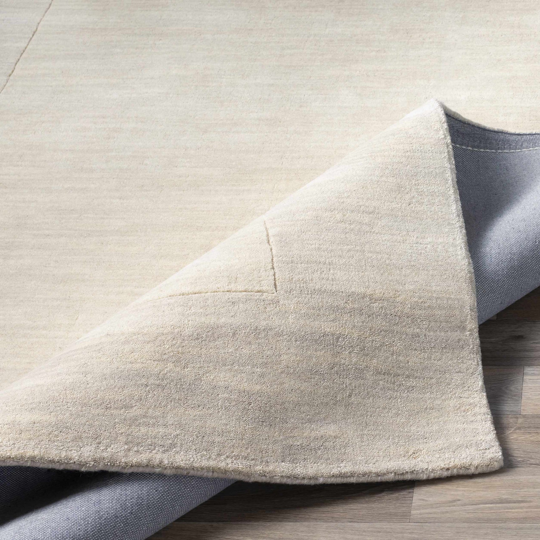 Bordered Solid Beige Cream Wool Rug - Ornate Home