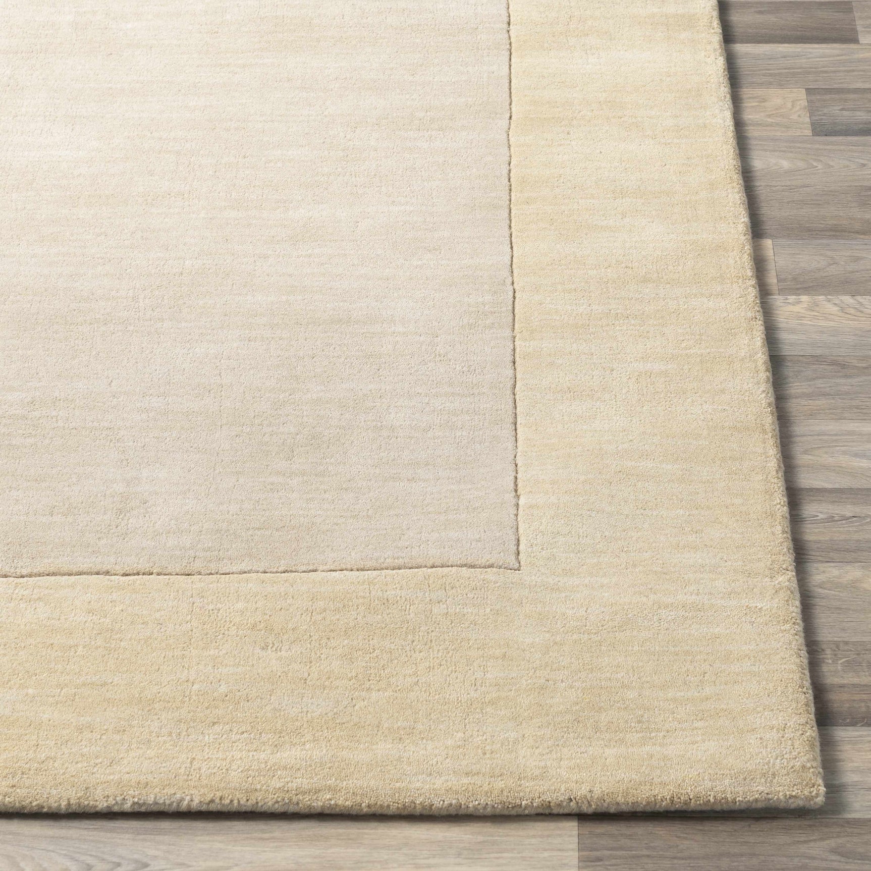 Bordered Solid Beige Wool Rug - Ornate Home