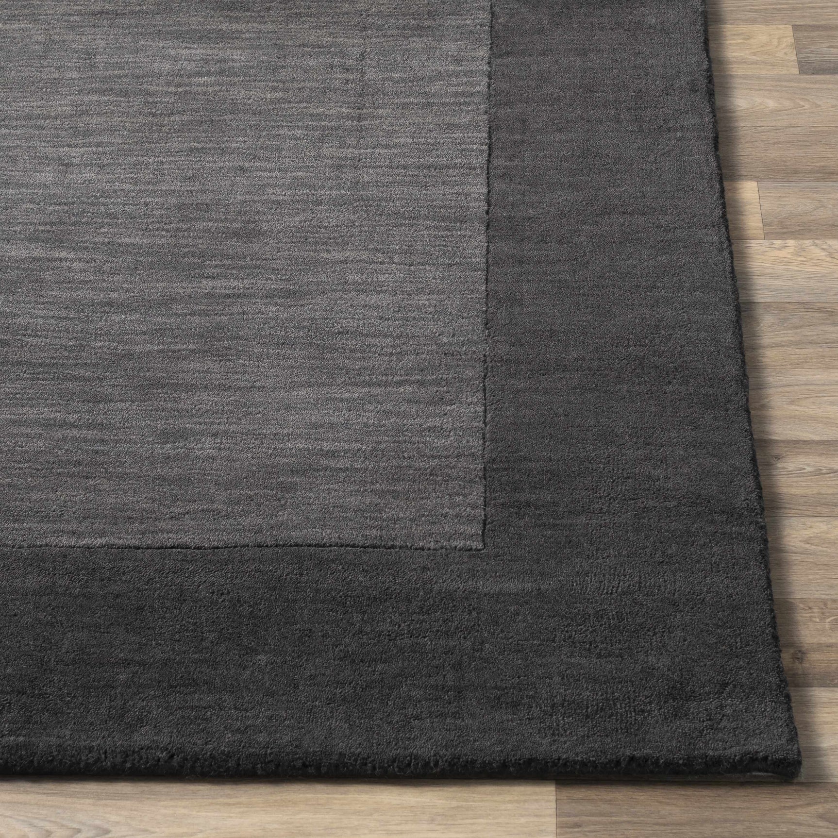 Bordered Solid Black Charcoal Wool Rug - Ornate Home