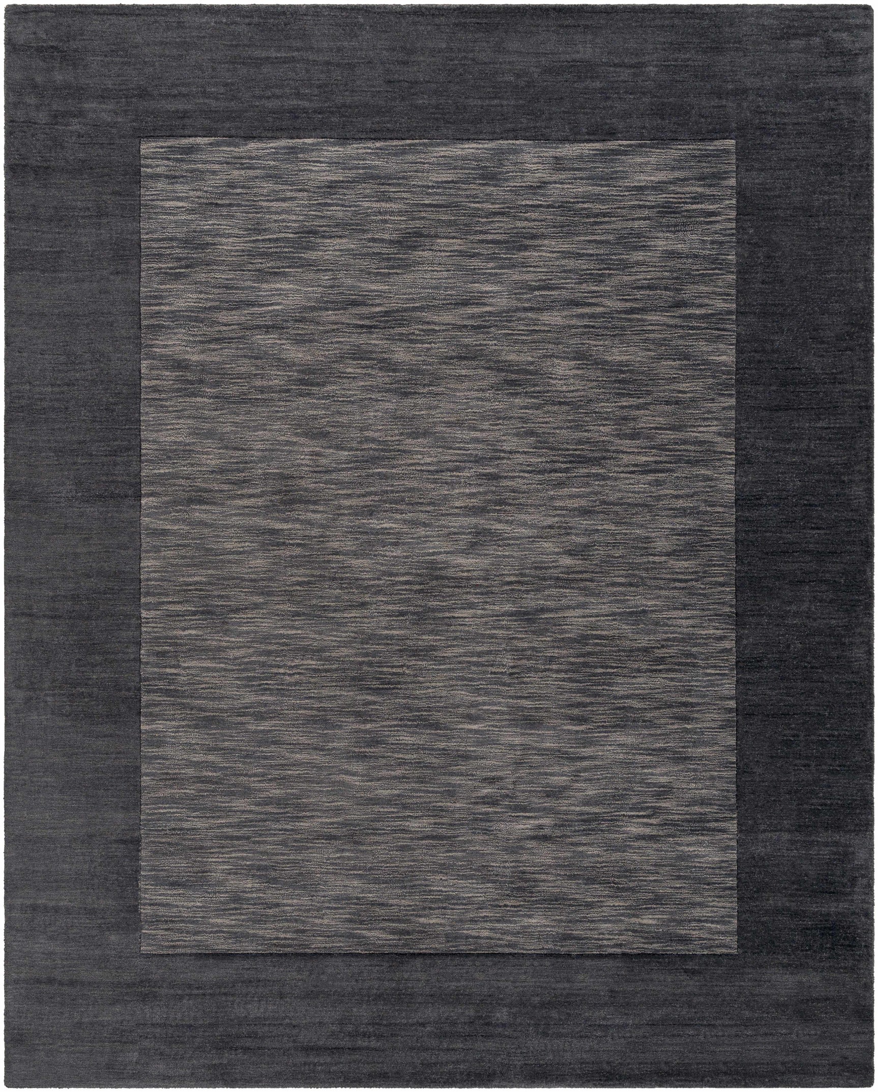 Bordered Solid Black Charcoal Wool Rug - Ornate Home