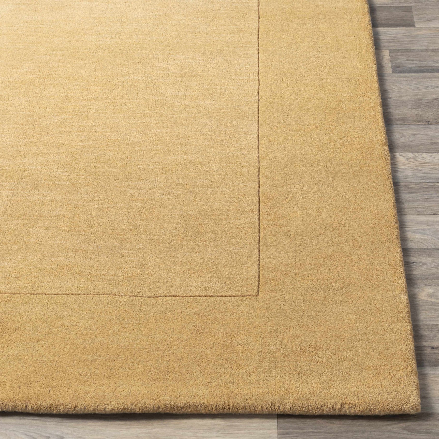 Bordered Solid Camel Yellow Wool Rug - Ornate Home