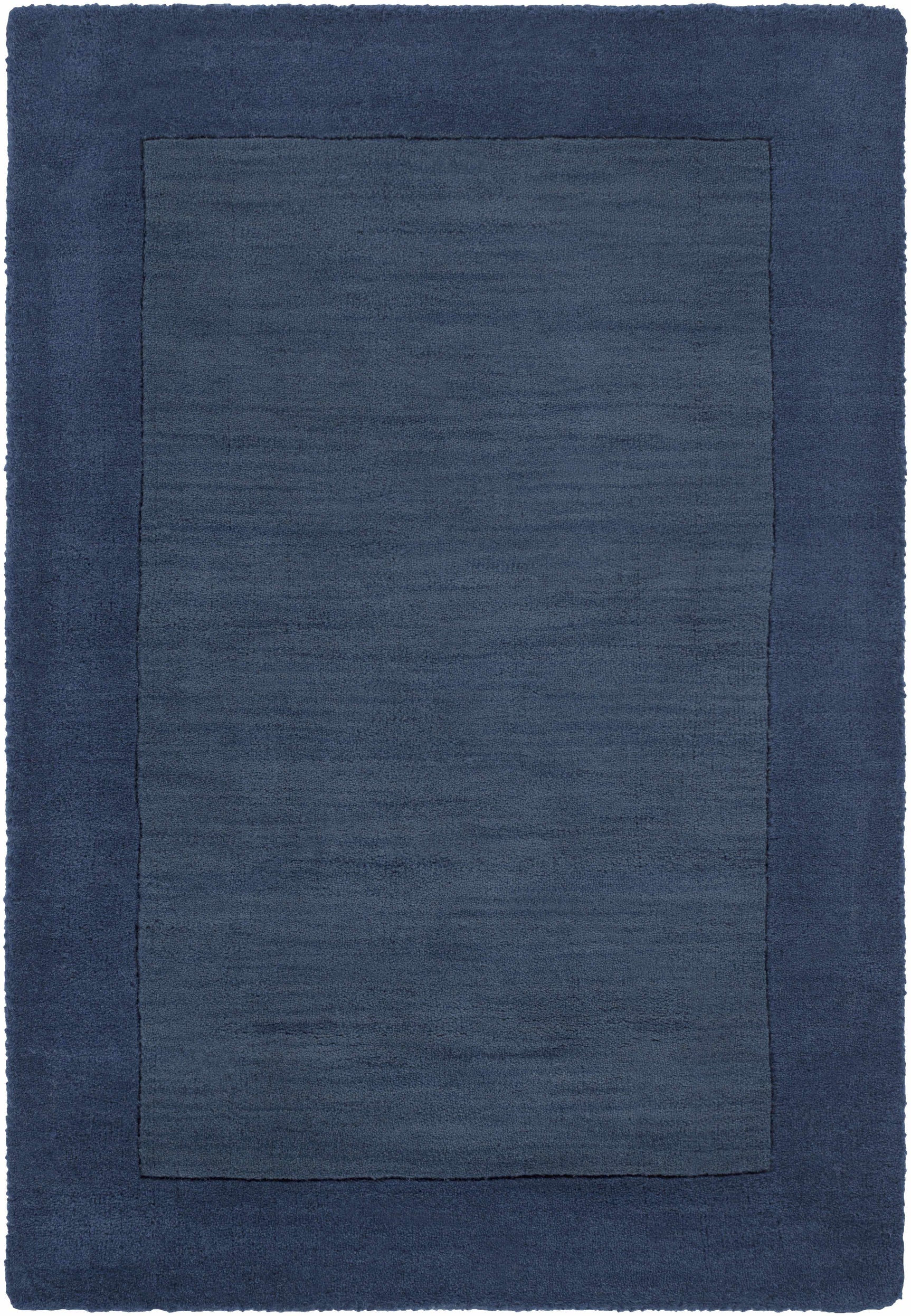 Bordered Solid Ink Blue Wool Rug - Ornate Home