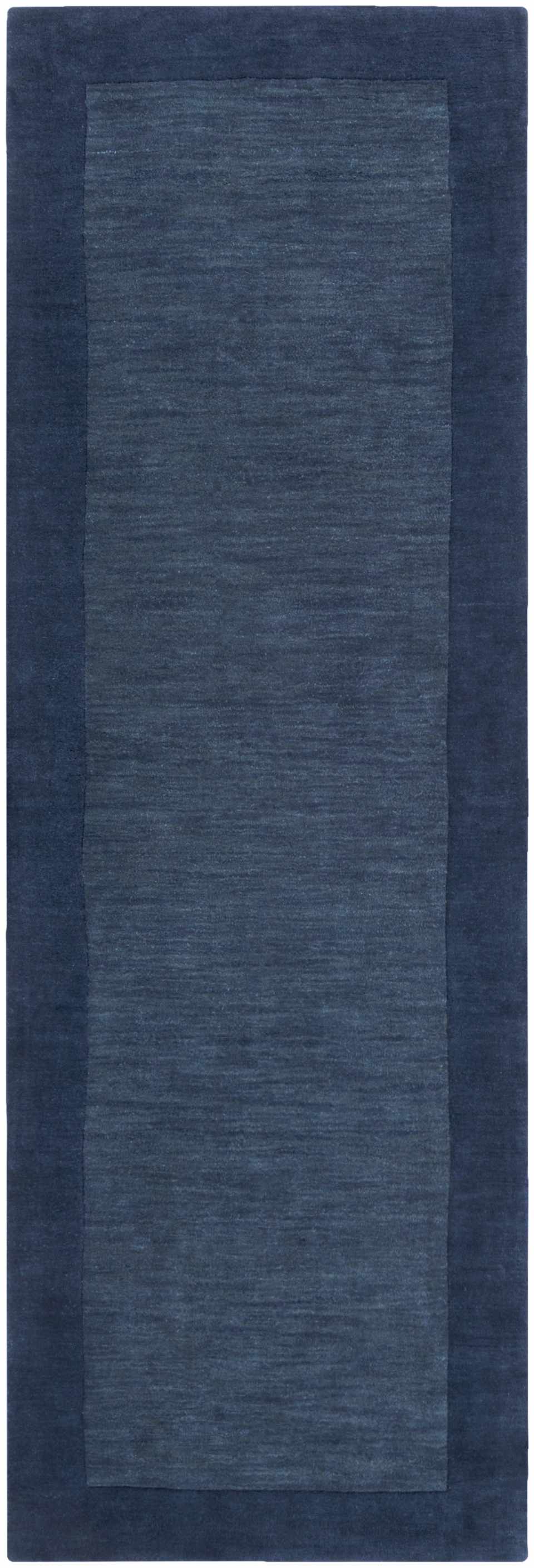 Bordered Solid Ink Blue Wool Rug - Ornate Home