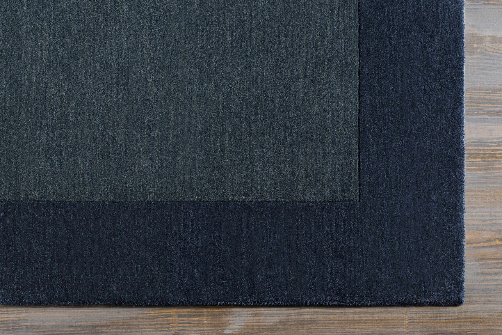 Bordered Solid Ink Blue Wool Rug - Ornate Home