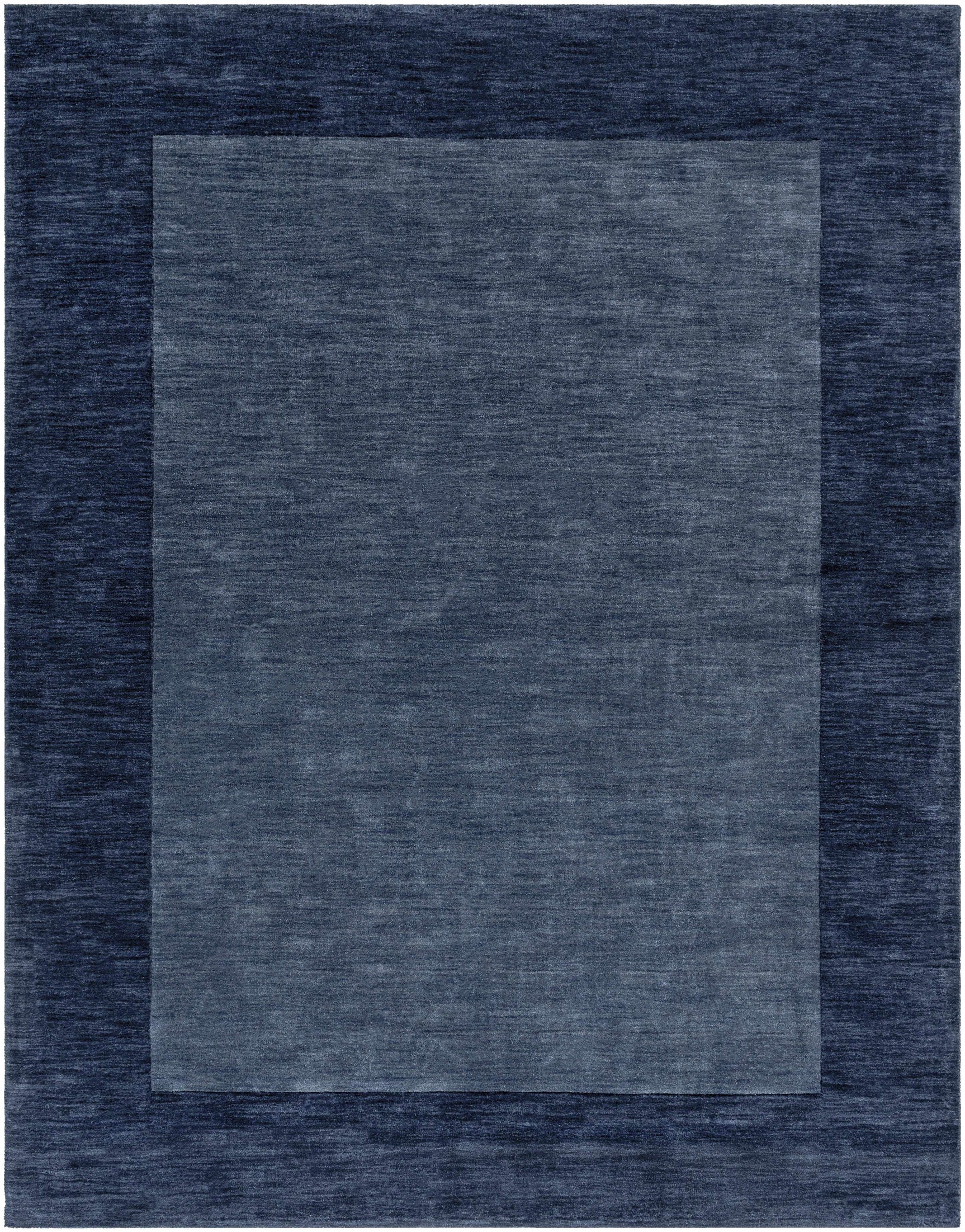 Bordered Solid Ink Blue Wool Rug - Ornate Home