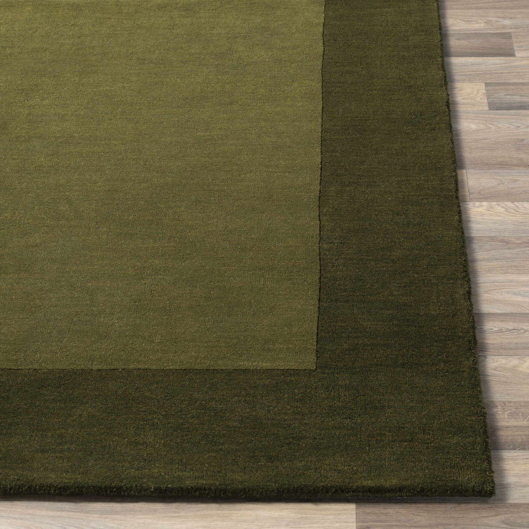 Bordered Solid Olive Green Wool Rug - Ornate Home
