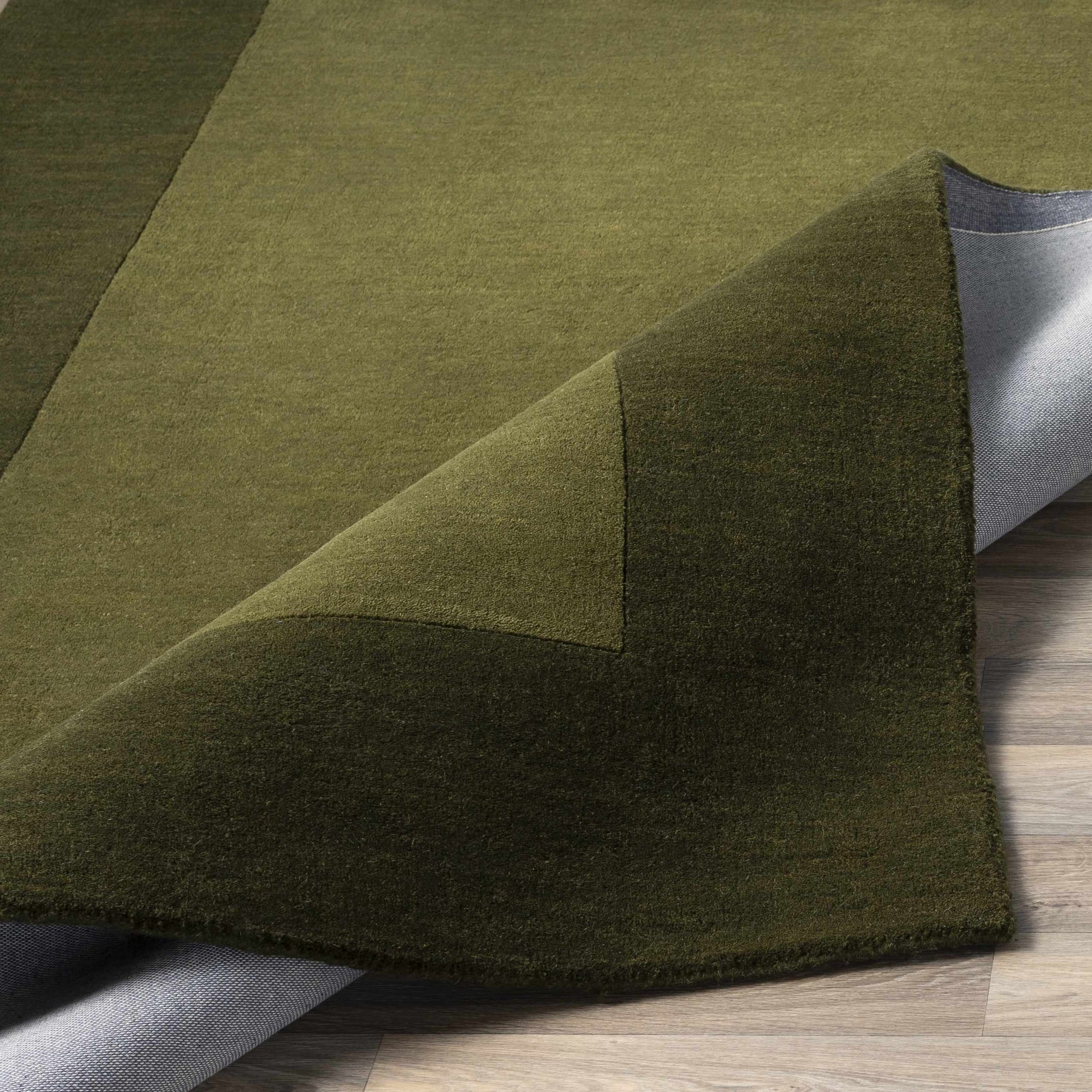 Bordered Solid Olive Green Wool Rug - Ornate Home