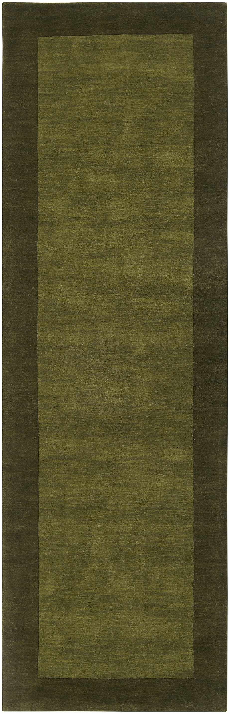 Bordered Solid Olive Green Wool Rug - Ornate Home
