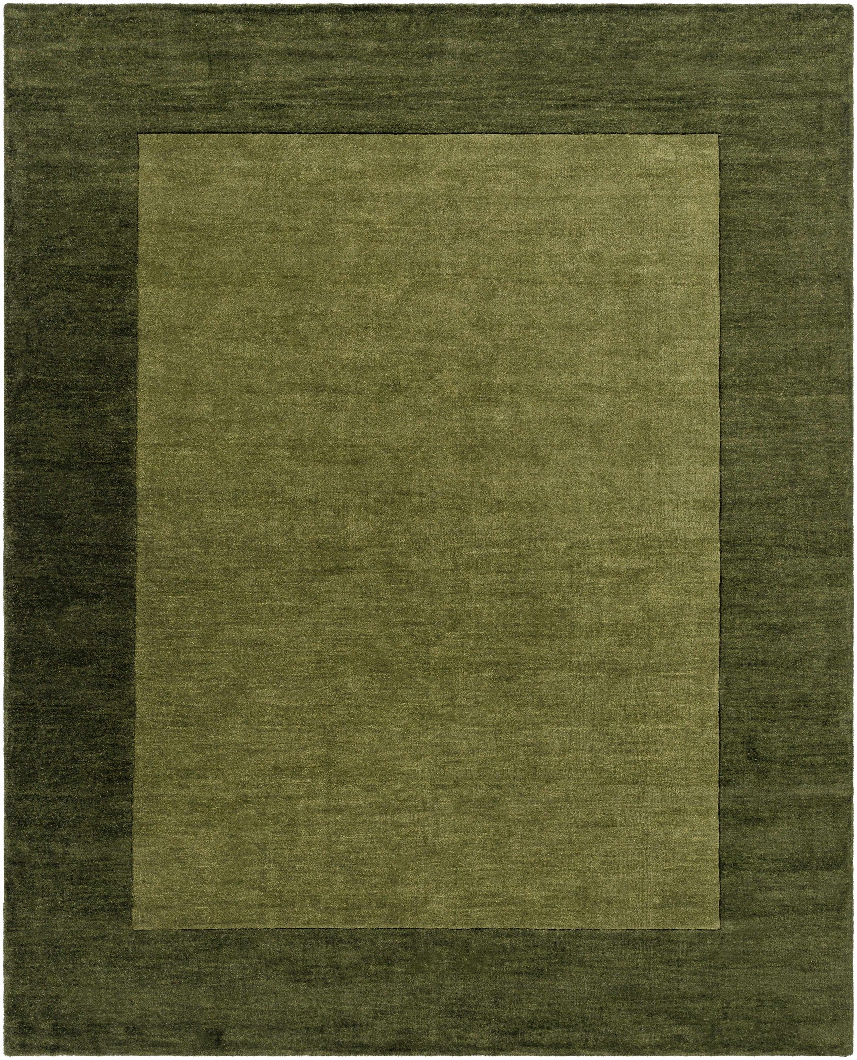 Bordered Solid Olive Green Wool Rug - Ornate Home