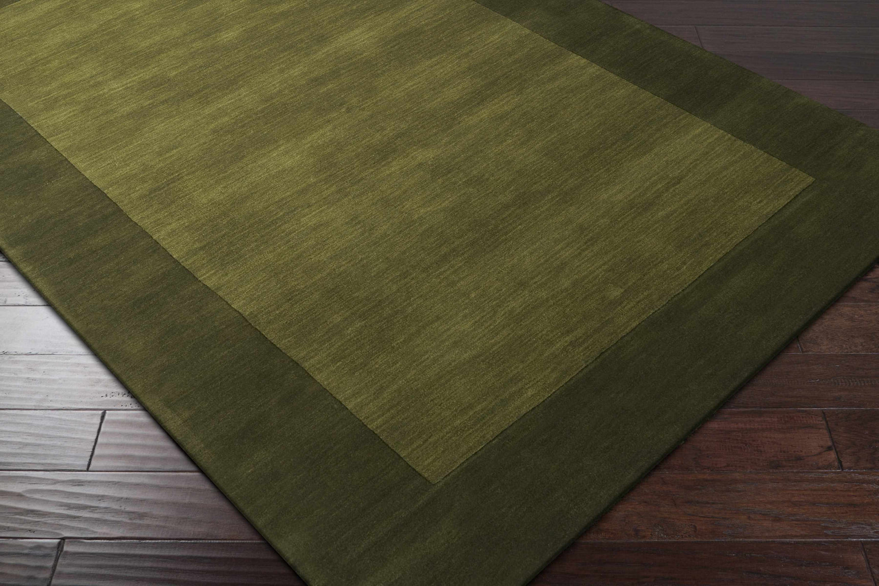 Bordered Solid Olive Green Wool Rug - Ornate Home