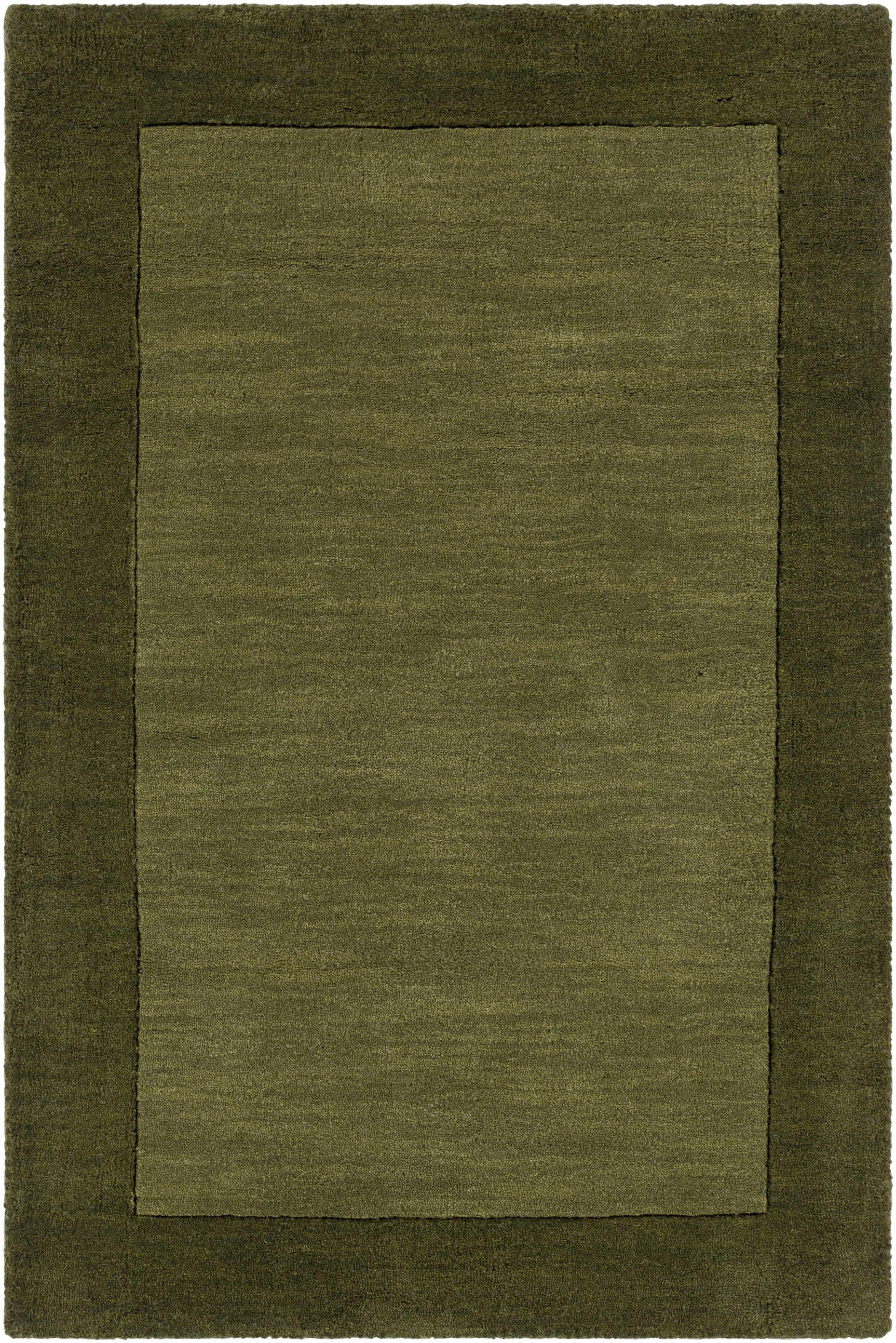 Bordered Solid Olive Green Wool Rug - Ornate Home
