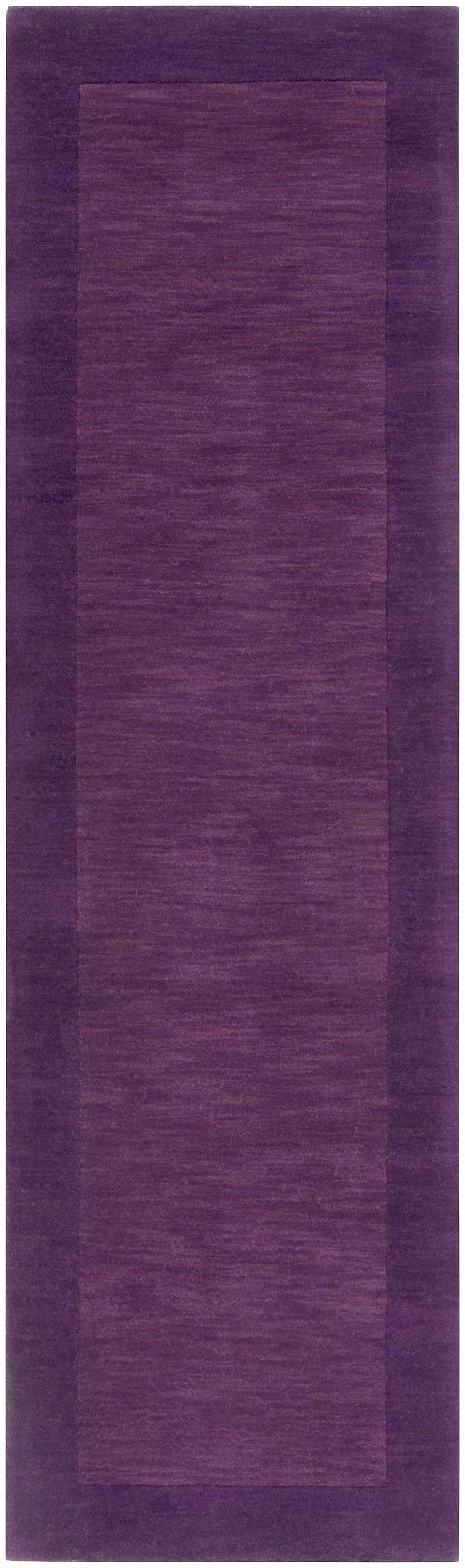 Bordered Solid Plum Purple Wool Rug - Ornate Home