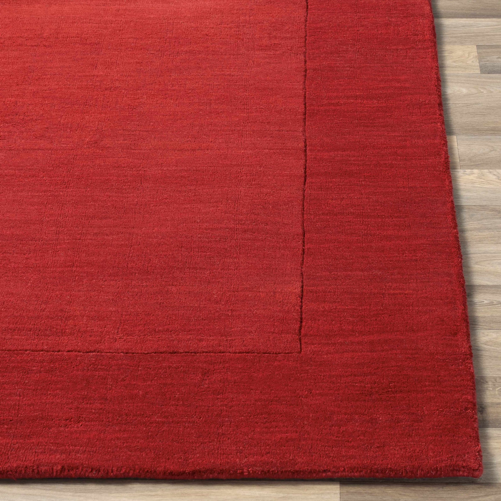 Bordered Solid Red Wool Rug - Ornate Home