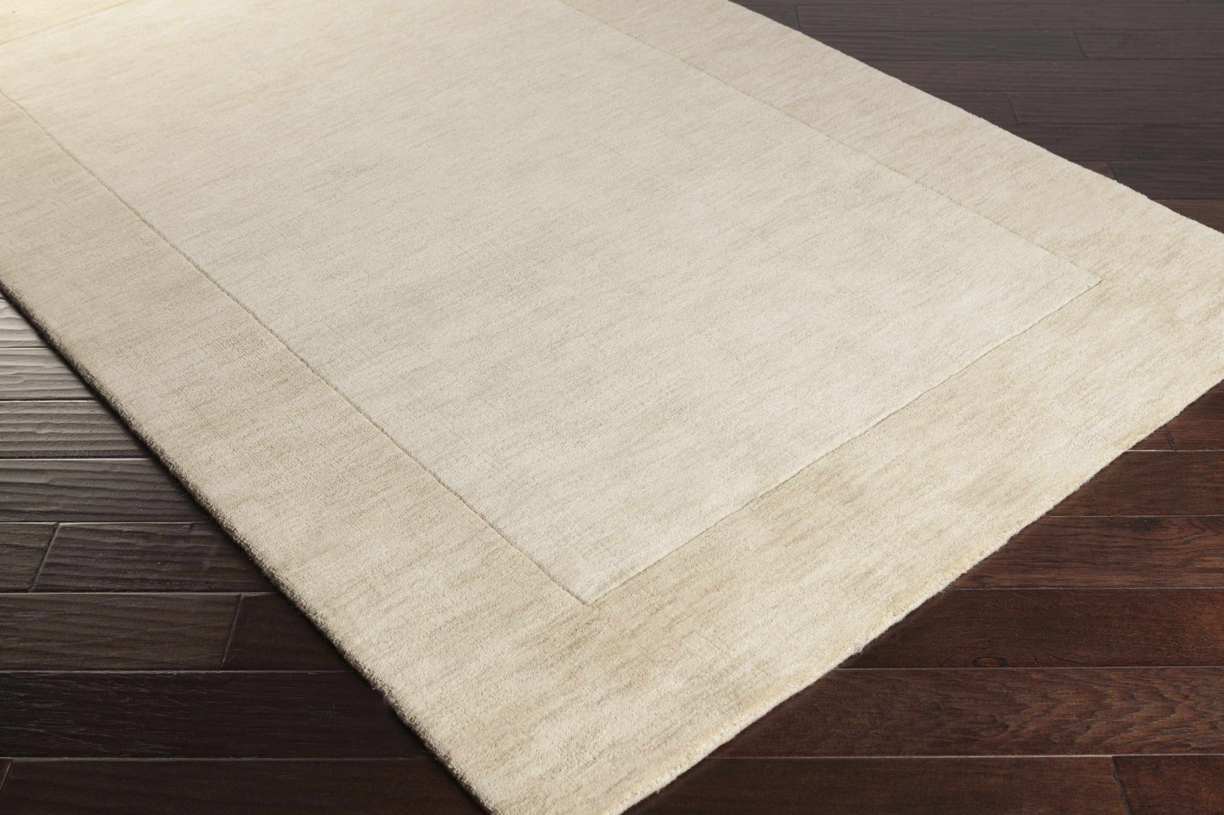 Bordered Solid Wheat Cream Wool Rug - Ornate Home