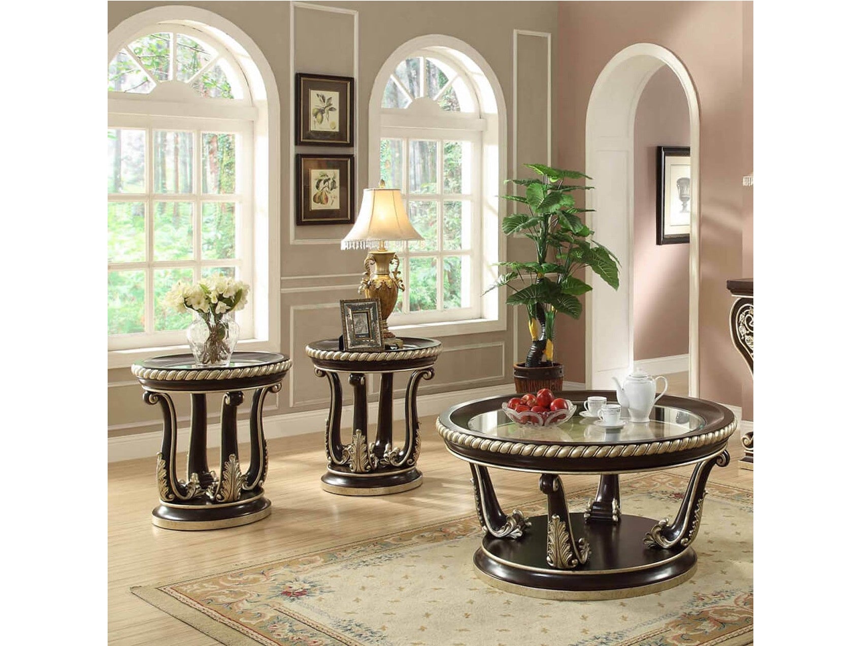Boreas Dark Brown 3pc Coffee Table Set / HD-213 - Ornate Home