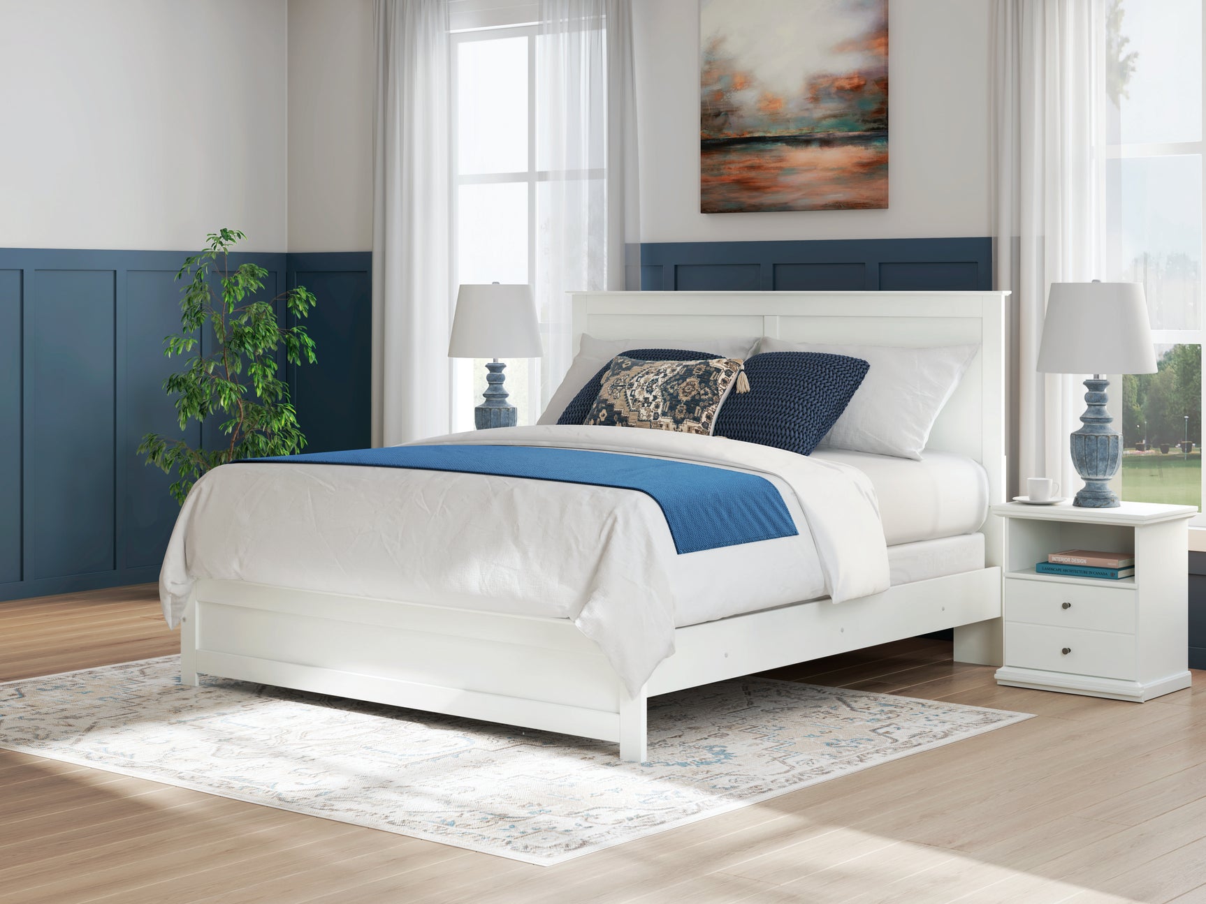 Bostwick Shoals White King Panel Bed, Dresser, Mirror, Chest and 2 Nightstands (Online Special Price) - Ornate Home