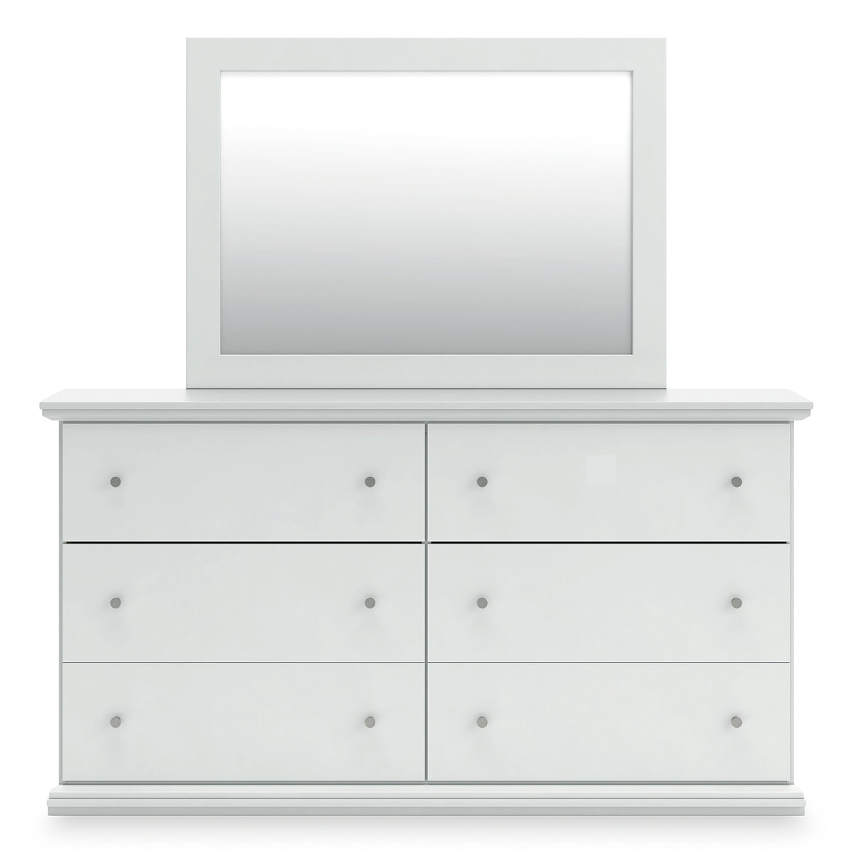 Bostwick Shoals White Queen Panel Bed with Mirrored Dresser, Chest and 2 Nightstands - Ornate Home