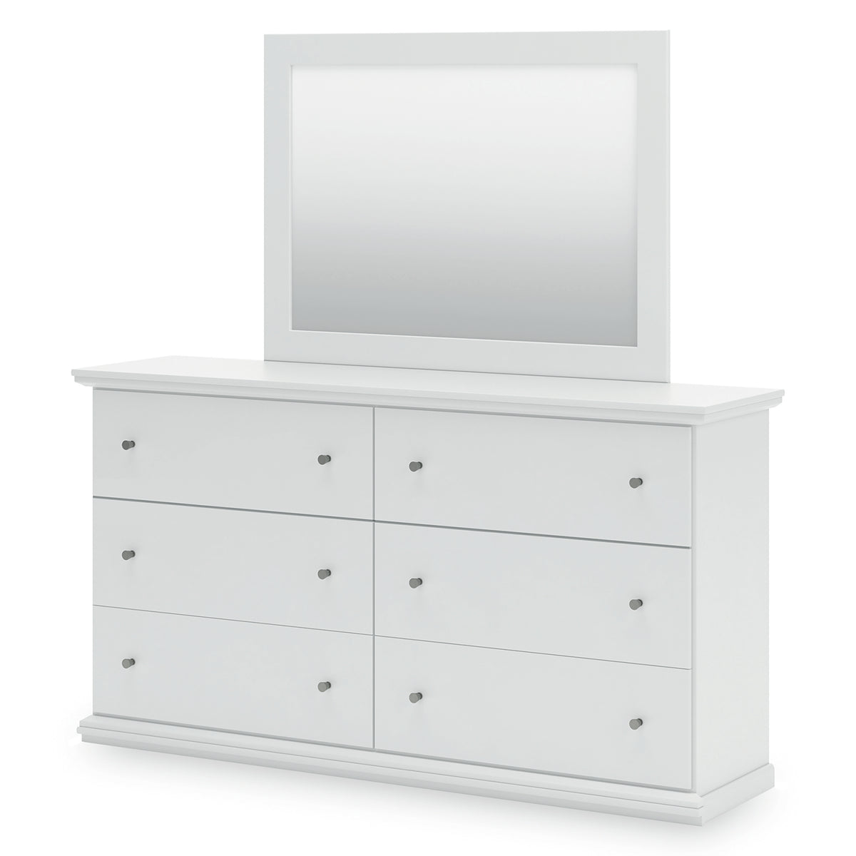 Bostwick Shoals White Queen Panel Bed with Mirrored Dresser, Chest and 2 Nightstands - Ornate Home
