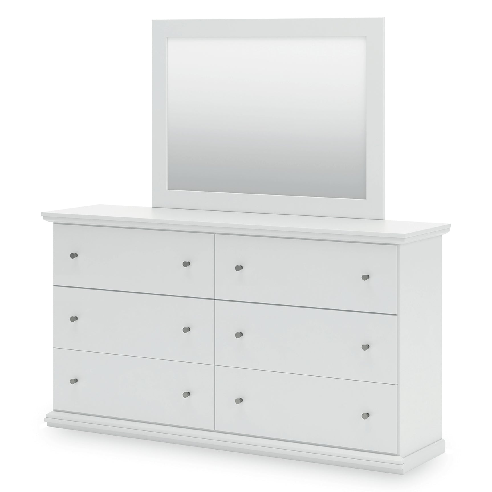 Bostwick Shoals White Queen Panel Bed with Mirrored Dresser, Chest and 2 Nightstands - Ornate Home