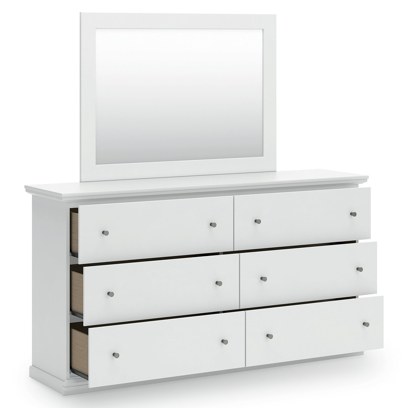 Bostwick Shoals White Queen Panel Bed with Mirrored Dresser, Chest and 2 Nightstands - Ornate Home