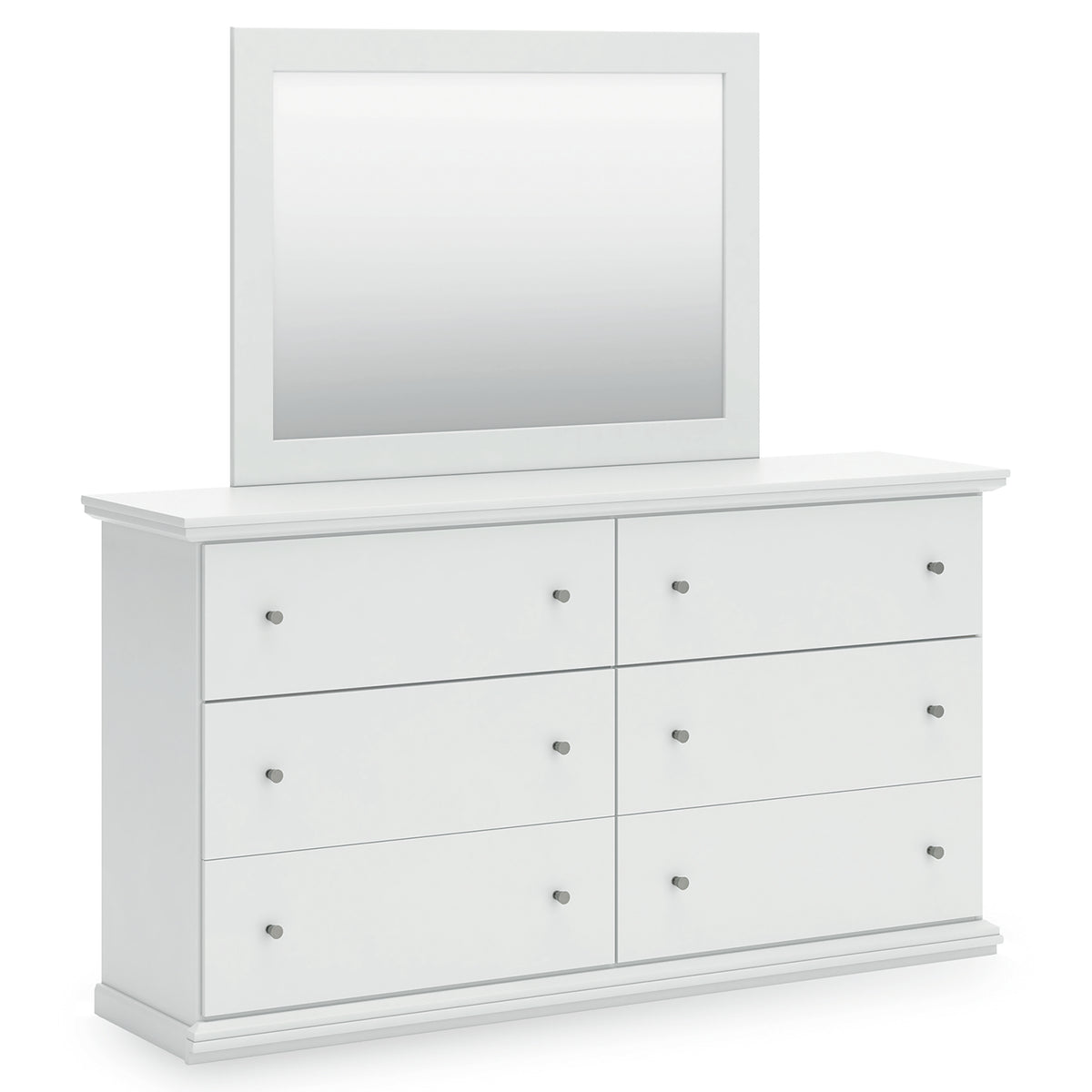 Bostwick Shoals White Queen Panel Bed with Mirrored Dresser, Chest and 2 Nightstands - Ornate Home
