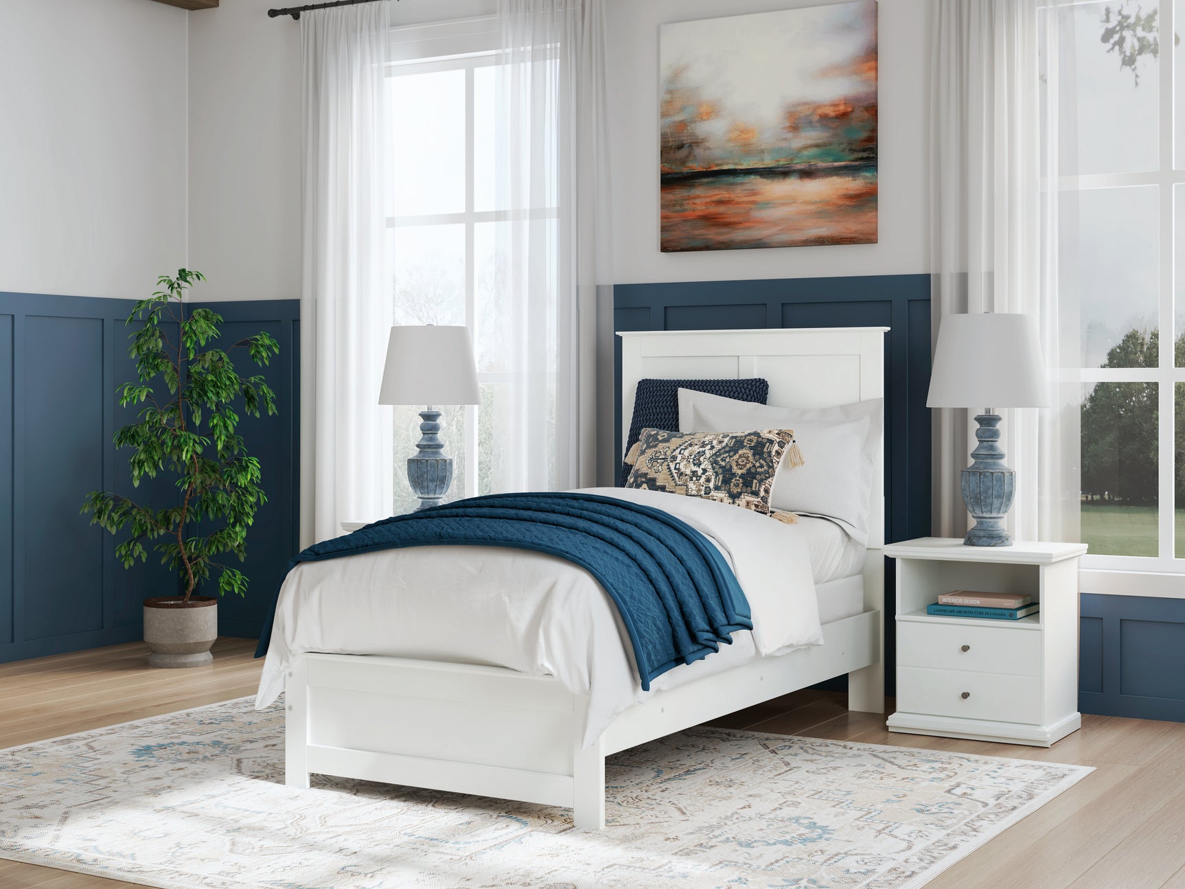 Bostwick Shoals White Twin Panel Bed, Chest and Nightstand - Ornate Home