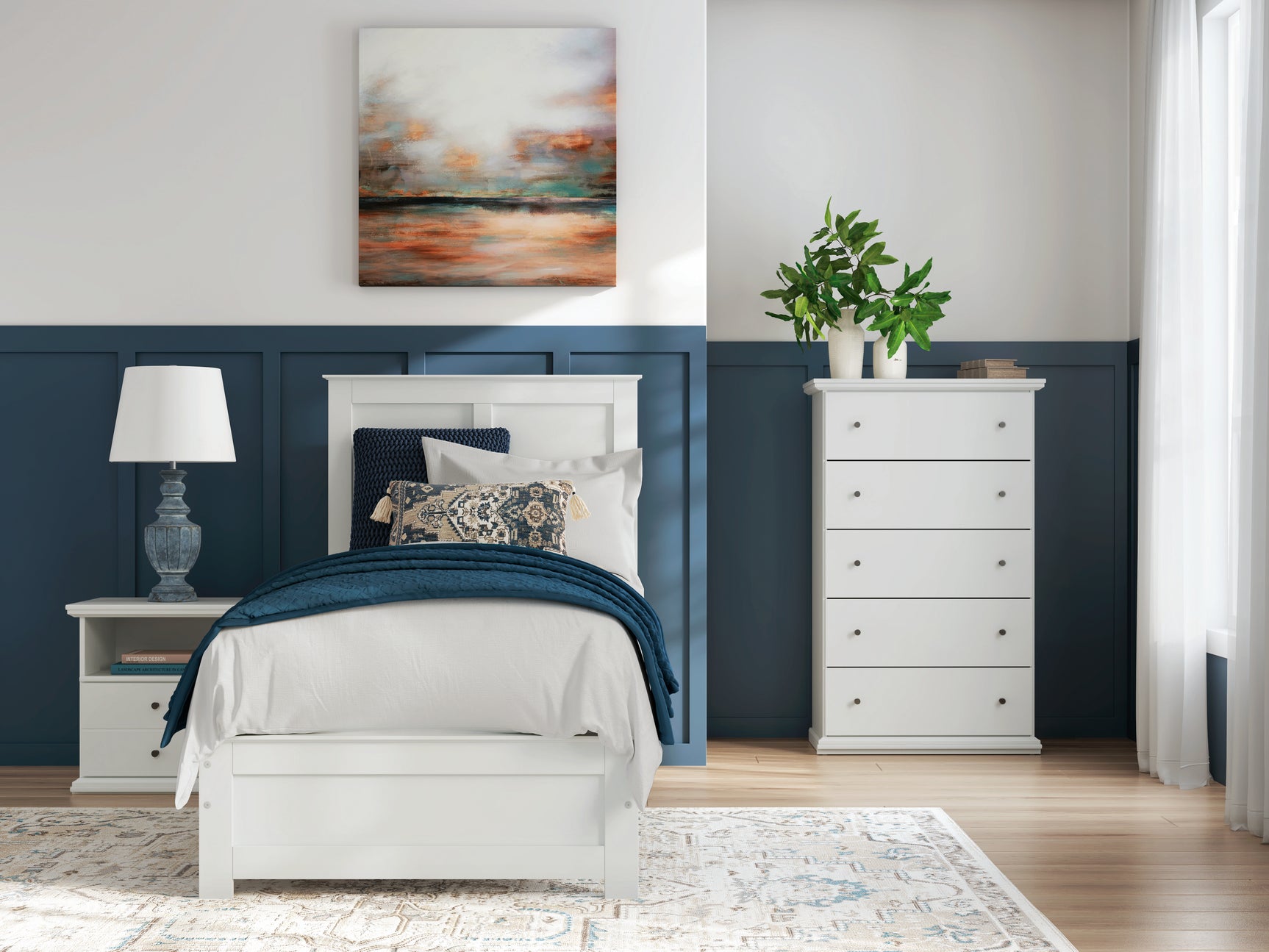 Bostwick Shoals White Twin Panel Bed, Chest and Nightstand - Ornate Home