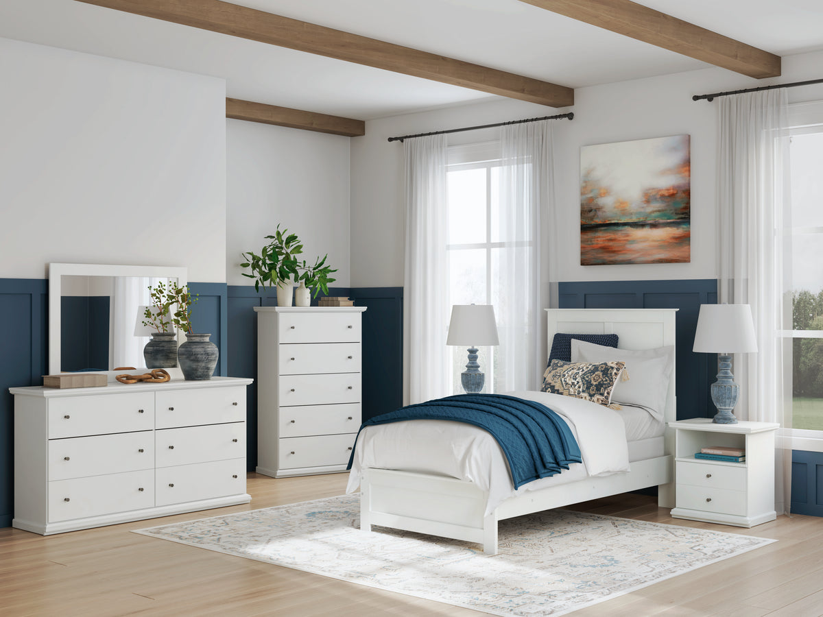 Bostwick Shoals White Twin Panel Bed, Chest and Nightstand - Ornate Home