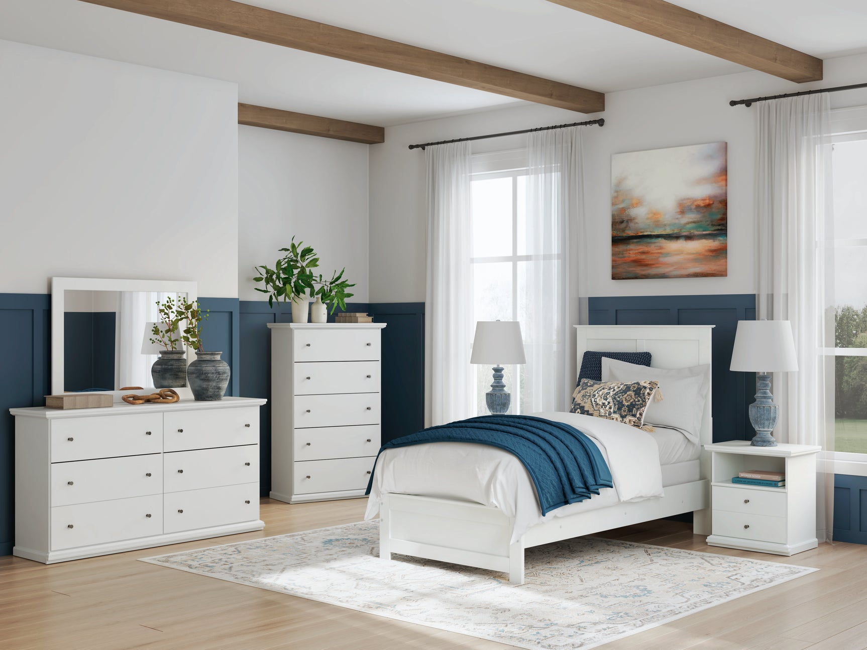 Bostwick Shoals White Twin Panel Bed, Chest and Nightstand - Ornate Home