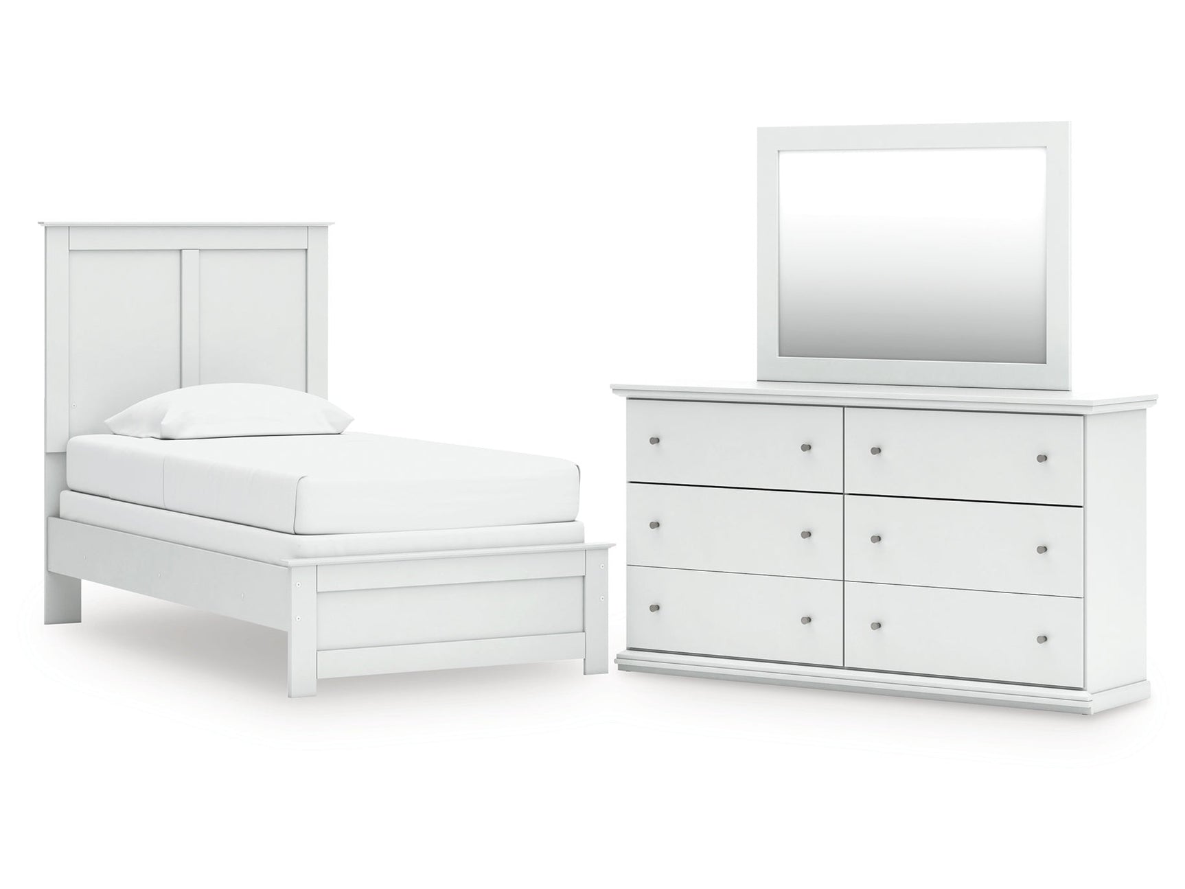 Bostwick Shoals White Twin Panel Bed, Dresser and Mirror (Online Special Price) - Ornate Home