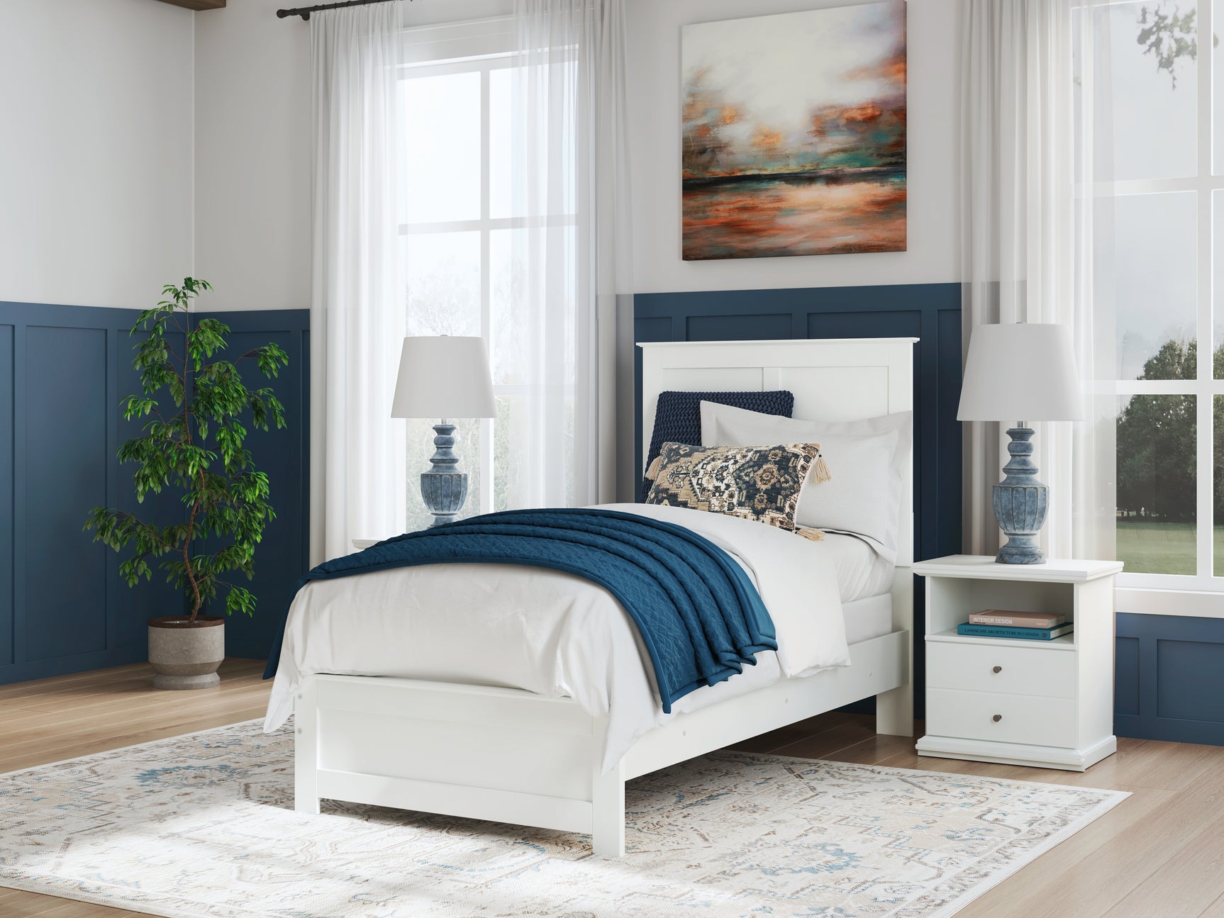 Bostwick Shoals White Twin Panel Bed, Dresser and Mirror (Online Special Price) - Ornate Home