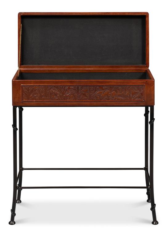 Botanical Brown Leather Box On Stand - Ornate Home