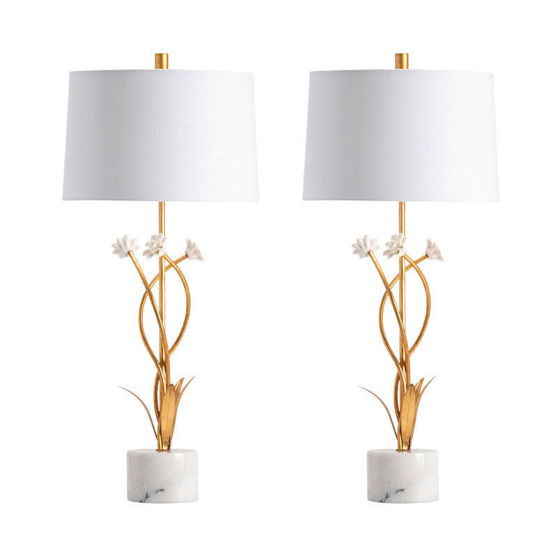Botanical Garden Gold/White Table Lamp (Set of 2) - Ornate Home