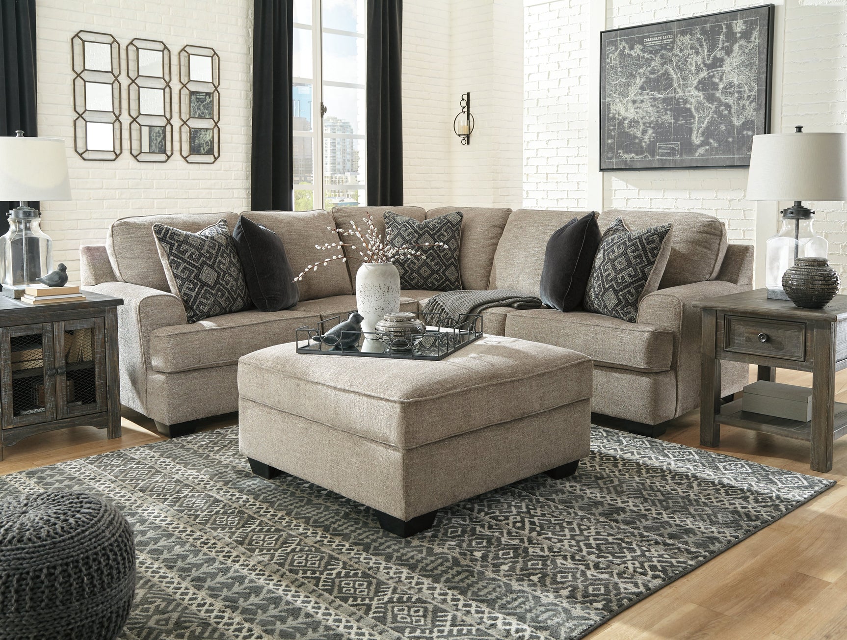 Bovarian Stone 2-Piece Sectional with Ottoman - Ornate Home