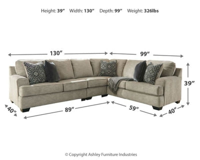 Bovarian Stone 3-Piece Sectional with Ottoman - Ornate Home