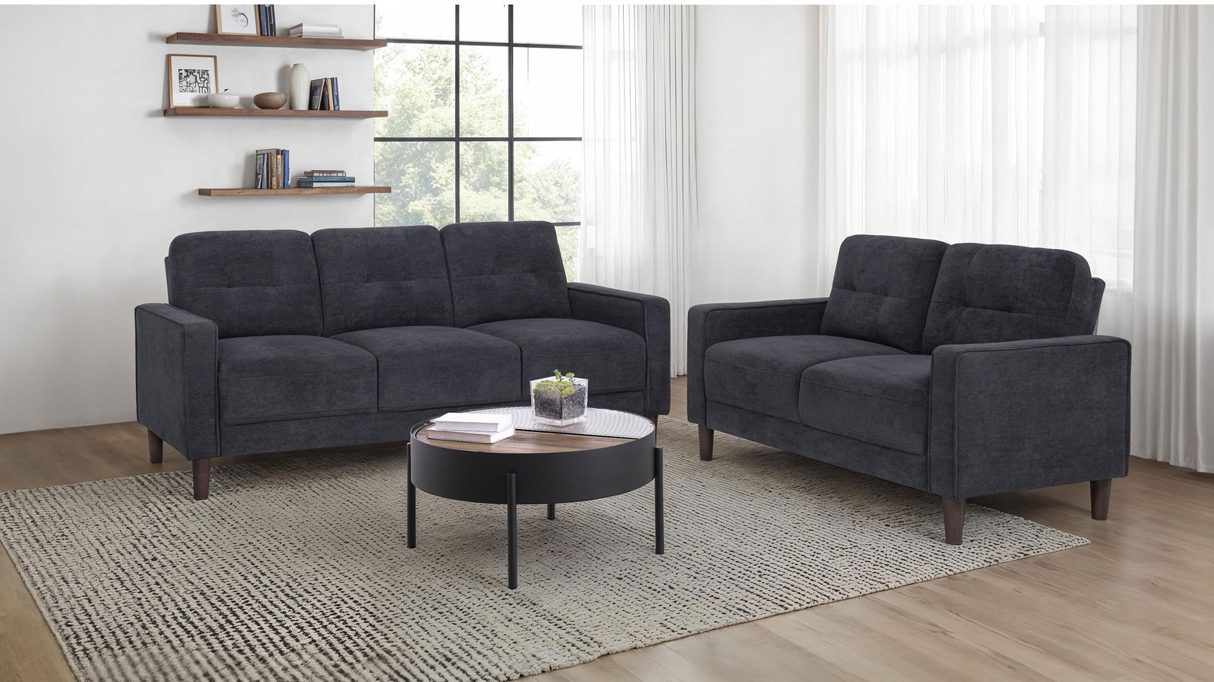 Bowen II Steel Grey 2-piece Upholstered Track Arm Sofa Set - Ornate Home