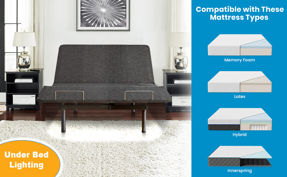 Boyd Sleep Queen Bed Frame Base: Adjustable Zero-Gravity Power Base w/ Massage - Ornate Home